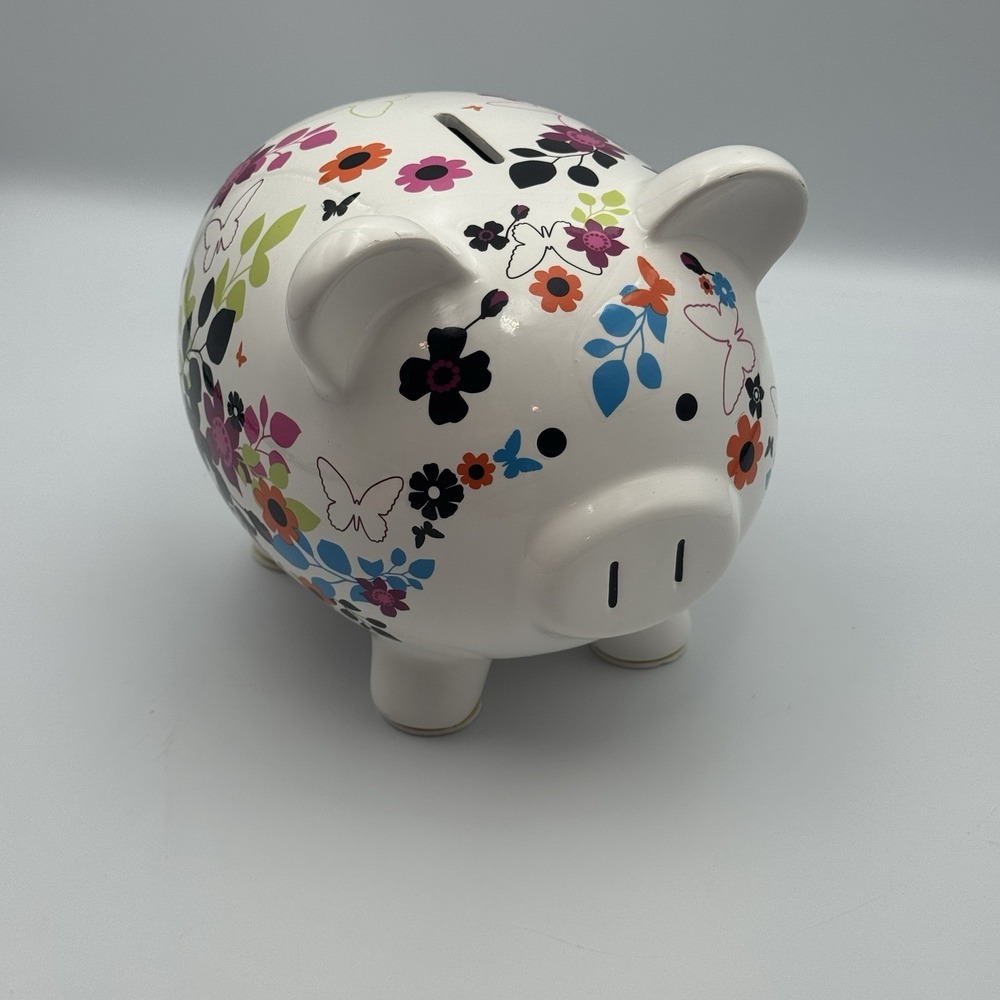 F.A.B Starpoint Floral Piggy Bank Ceramic Butterfly Flower Power Retro Coin Bank